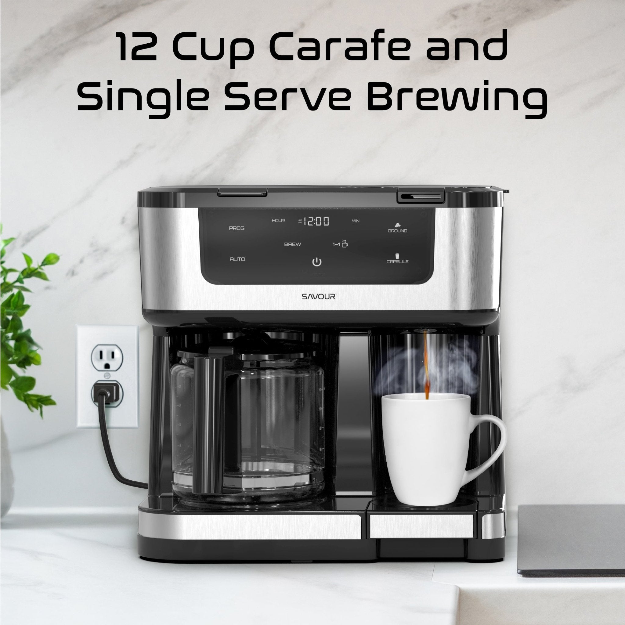 Savour Dual Coffee Maker, Programmable 12 - Cup Coffee Pot & Single Serve Coffee Machine - BACKUPMYFILESNOW.COM®