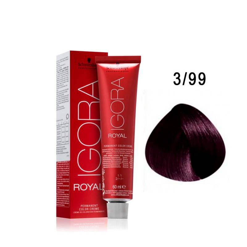 Schwarzkopf Igora Royal 3-99 Castano Oscuro Violeta Intenso color creme tube for permanent hair coloring.