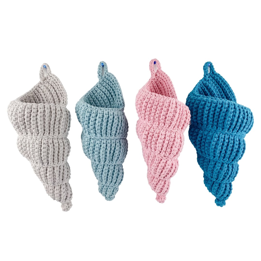 Handmade stuffed sea shell basket toy made of organic cotton by Bebemoss, designed for children and decorative use.