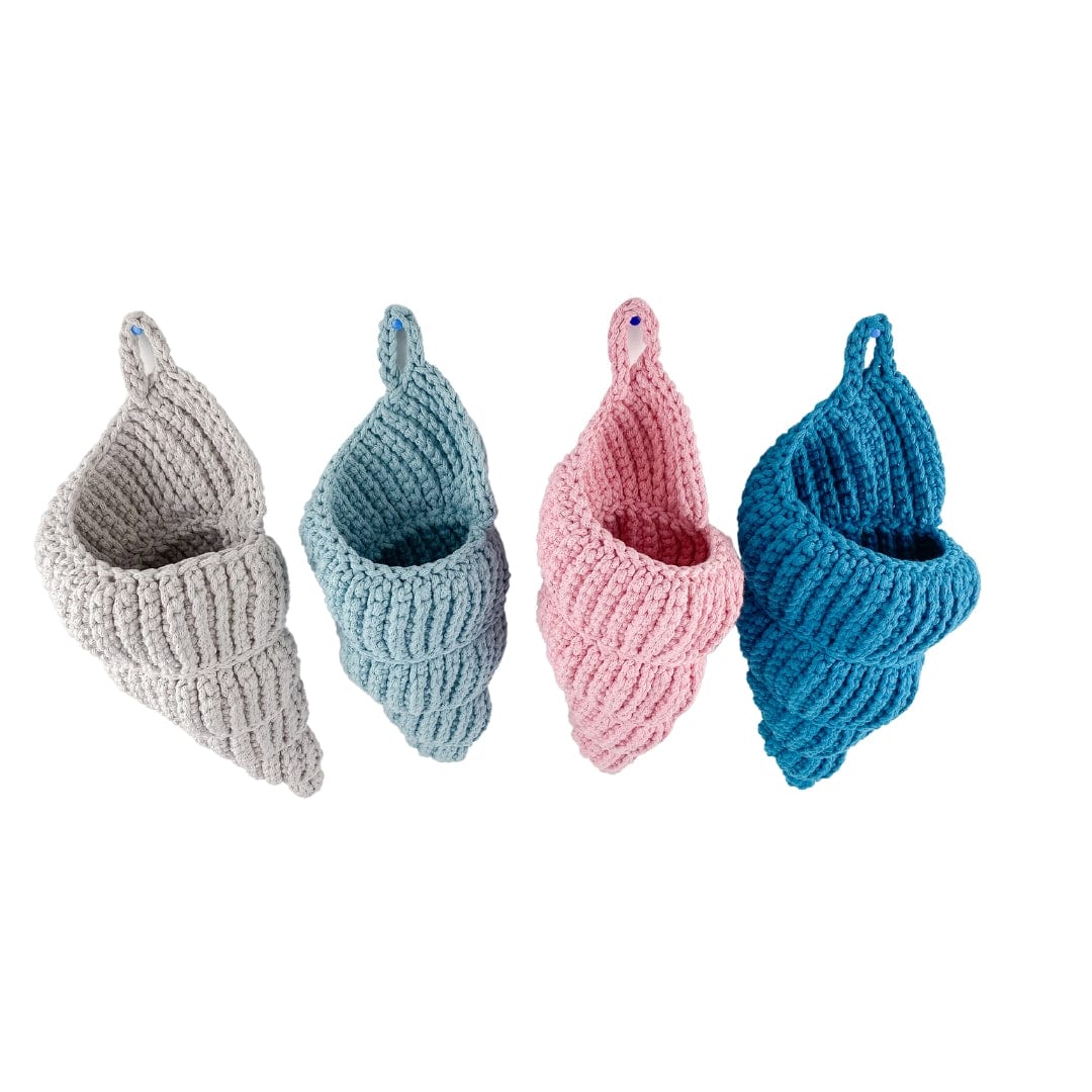 Handmade stuffed sea shell basket toy made of organic cotton by Bebemoss, designed for children and decorative use.