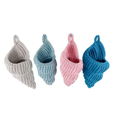 Handmade stuffed sea shell basket toy made of organic cotton by Bebemoss, designed for children and decorative use.