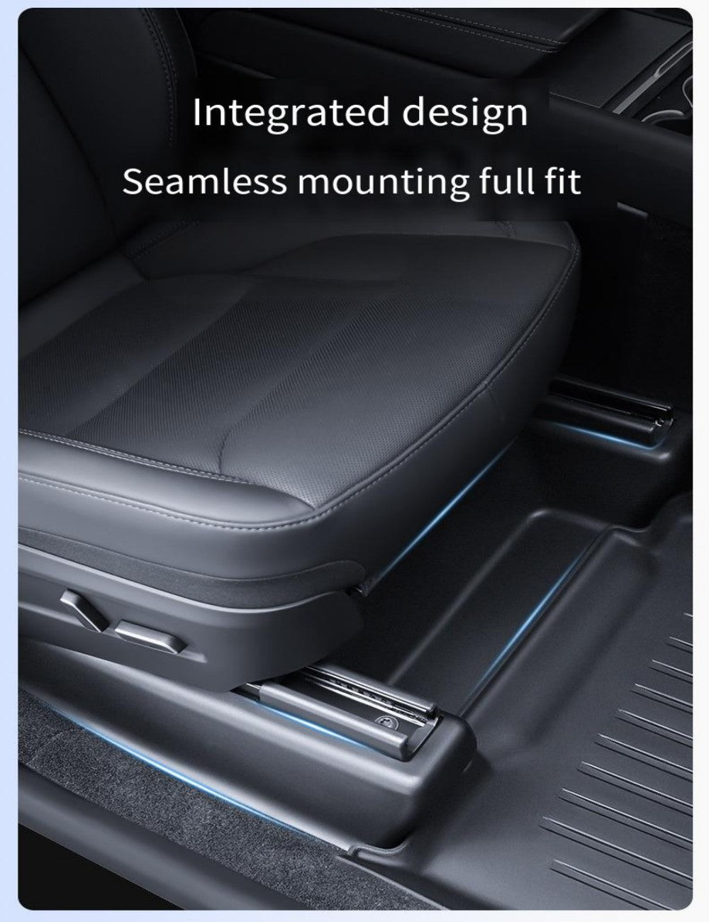 Set of five Tesery Model Y Juniper seat slide rail anti-kick guards, protective covers for Tesla Model Y interior.
