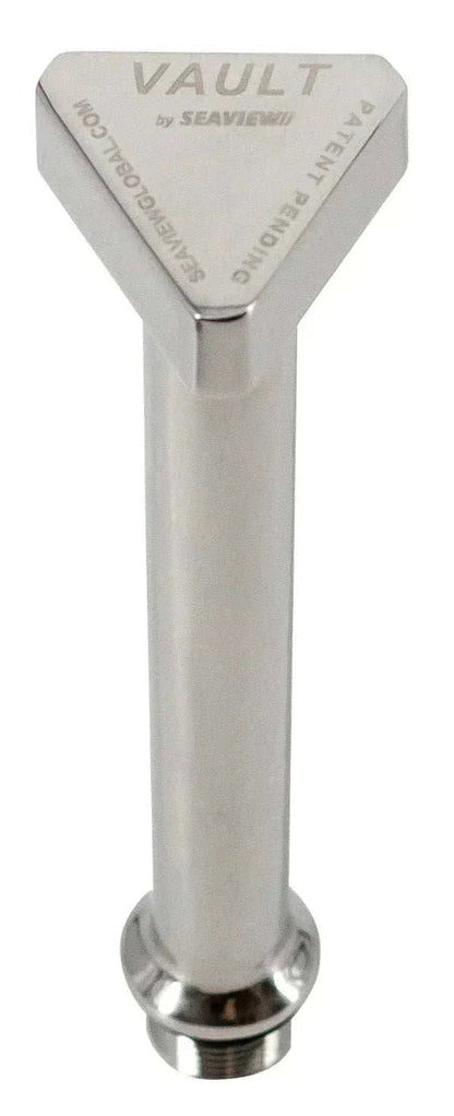 Stainless steel Vault Center Drain Plug by Seaview Global, showing the round, durable drain plug designed for marine use.
