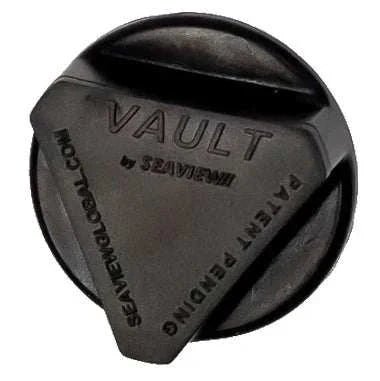Seaview Global Vault Drain Plug, black marine hardware for secure water drainage in boat applications.