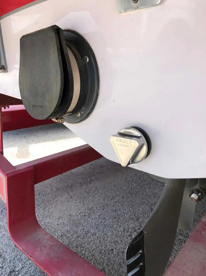 Stainless steel Vault Drain Plug from Seaview Global, featuring a durable design for secure boat drainage.