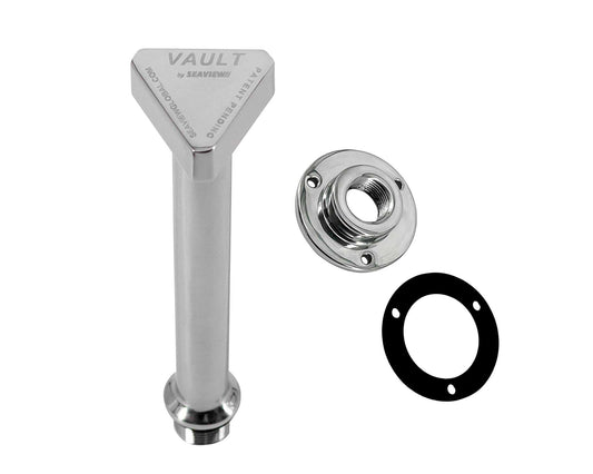 Seaview Global Vault Pro Center Drain Plug in stainless steel, designed for marine or boat drainage systems.