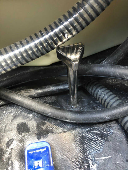 Seaview Global Vault Pro Center Drain Plug in stainless steel, designed for boat drain systems, with a durable, polished finish.