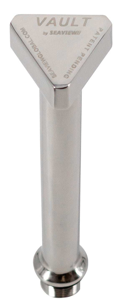 Seaview Global Vault Pro center drain plug in stainless steel, designed for marine or boat drainage systems.