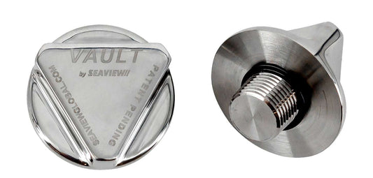 Seaview Global Vault Pro Drain Plug in stainless steel, showing the durable marine-grade drain plug with threaded design.