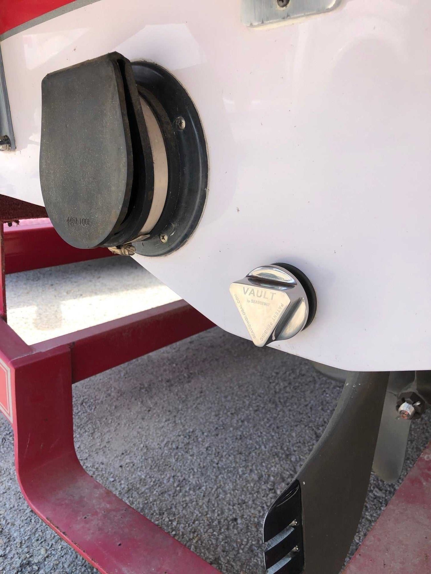 Seaview Global Vault Pro Drain Plug in stainless steel, designed for marine drainage systems, shown in close-up view.