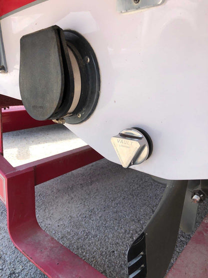 Seaview Global Vault Pro Drain Plug in stainless steel, designed for marine drainage systems, shown in close-up view.