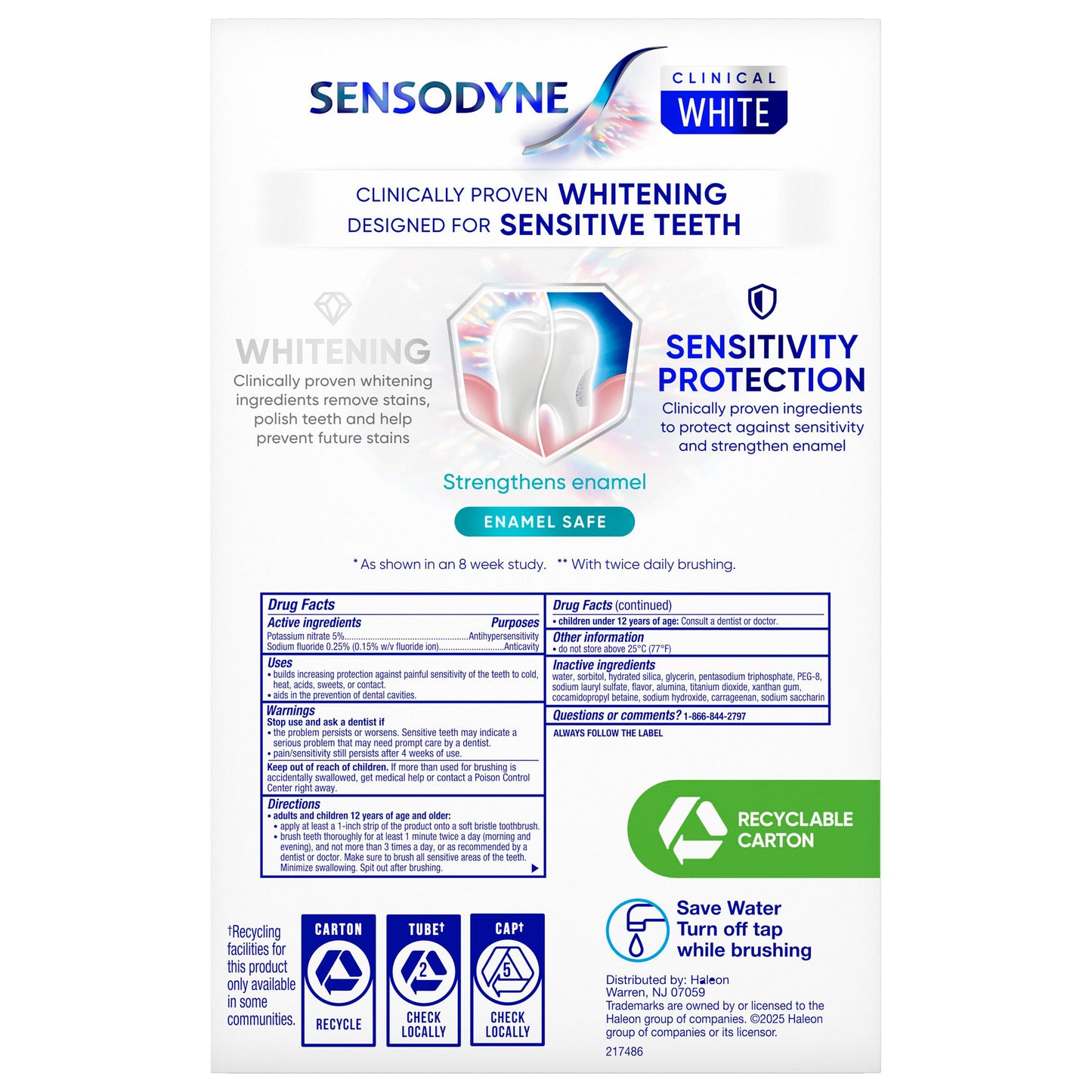 Three tubes of SENSODYNE Clinical White Toothpaste, 5.5 oz each, arranged side by side on a white background.