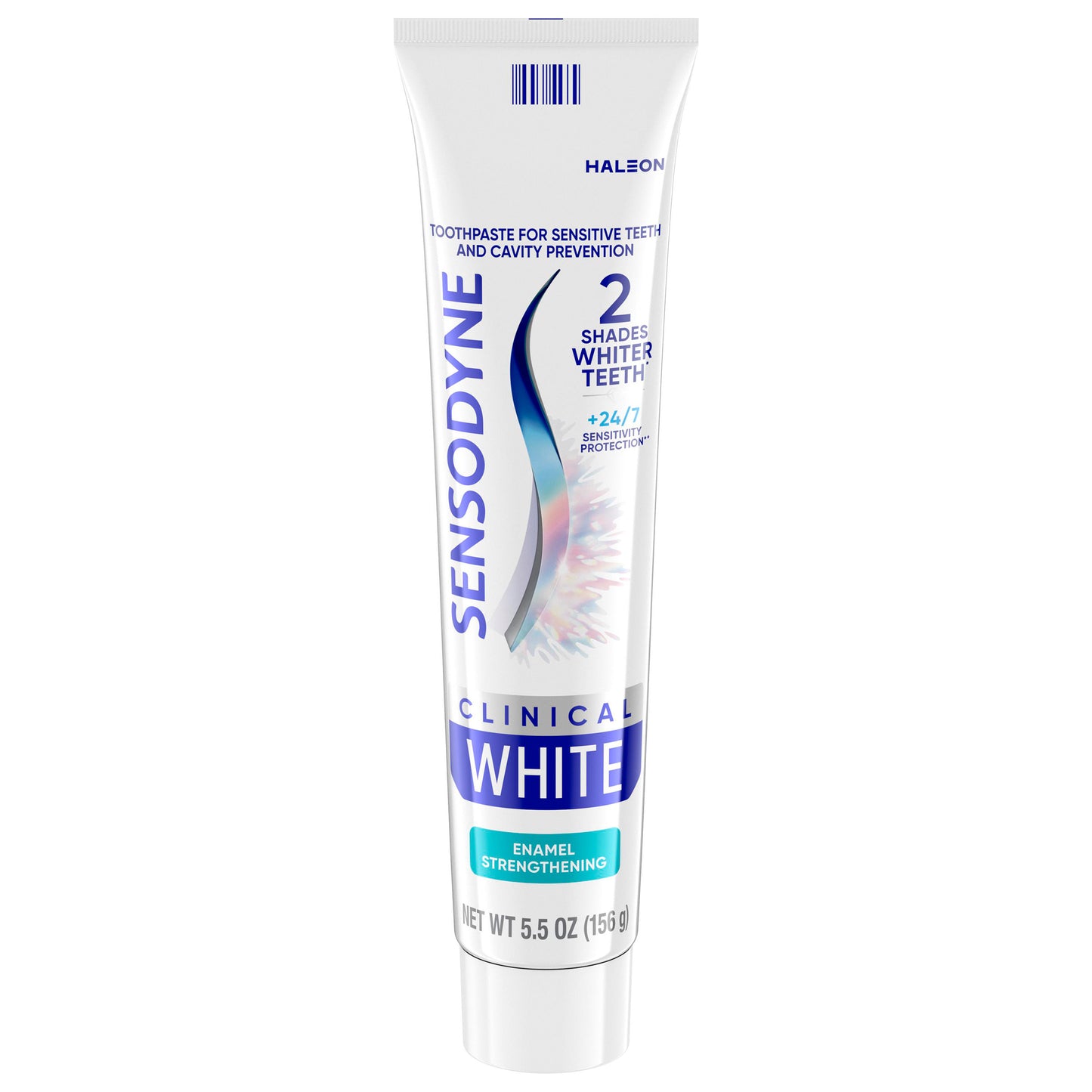 SENSODYNE Clinical White Toothpaste 5.5 oz 3-pack, showing tubes with white and blue packaging and SENSODYNE branding