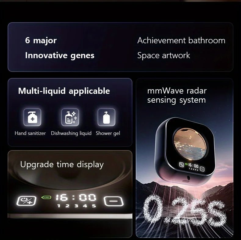 Sensor - operated hand sanitizer dispenser with USB charging, battery and time display, compatible with foam/liquid. - BACKUPMYFILESNOW