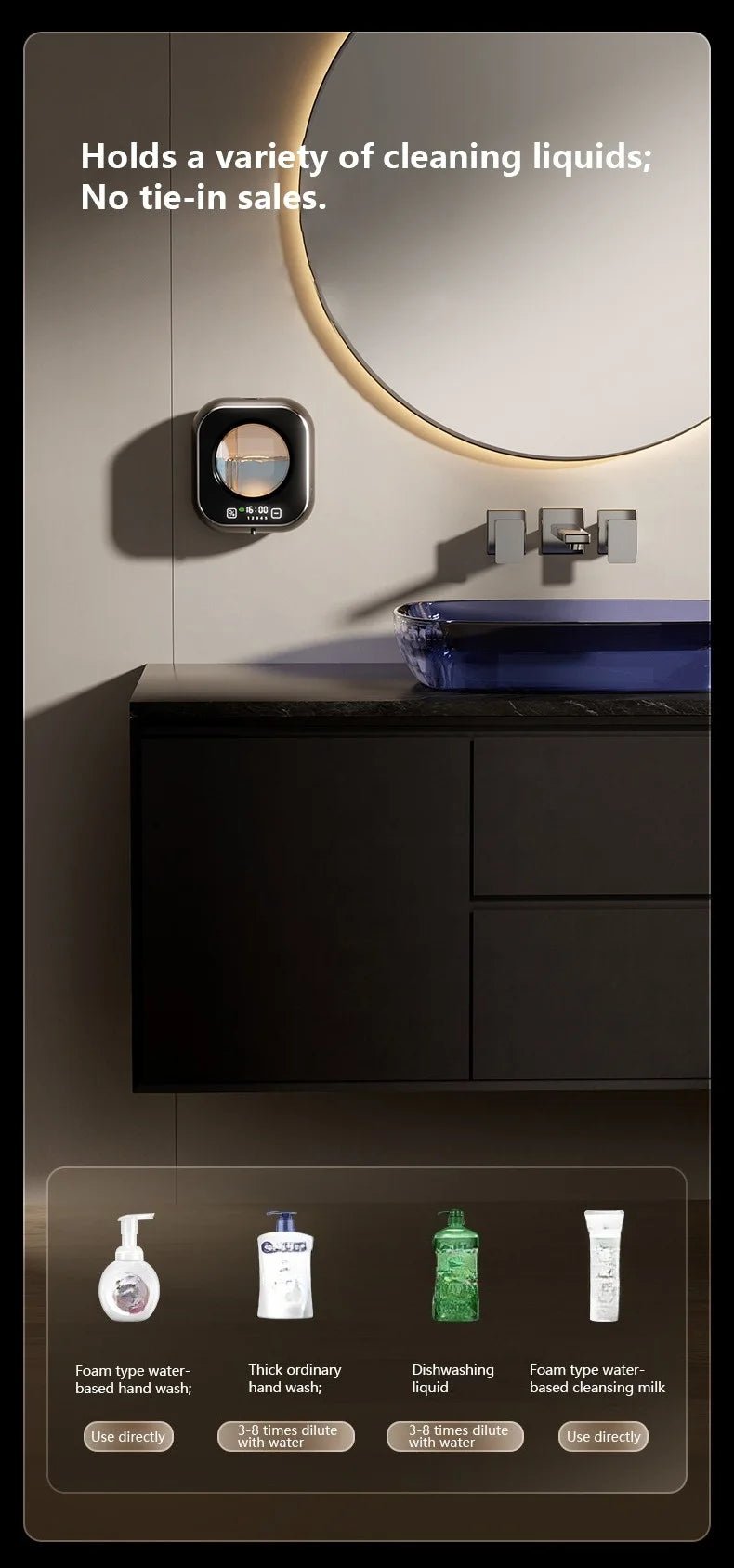 Sensor - operated hand sanitizer dispenser with USB charging, battery and time display, compatible with foam/liquid. - BACKUPMYFILESNOW