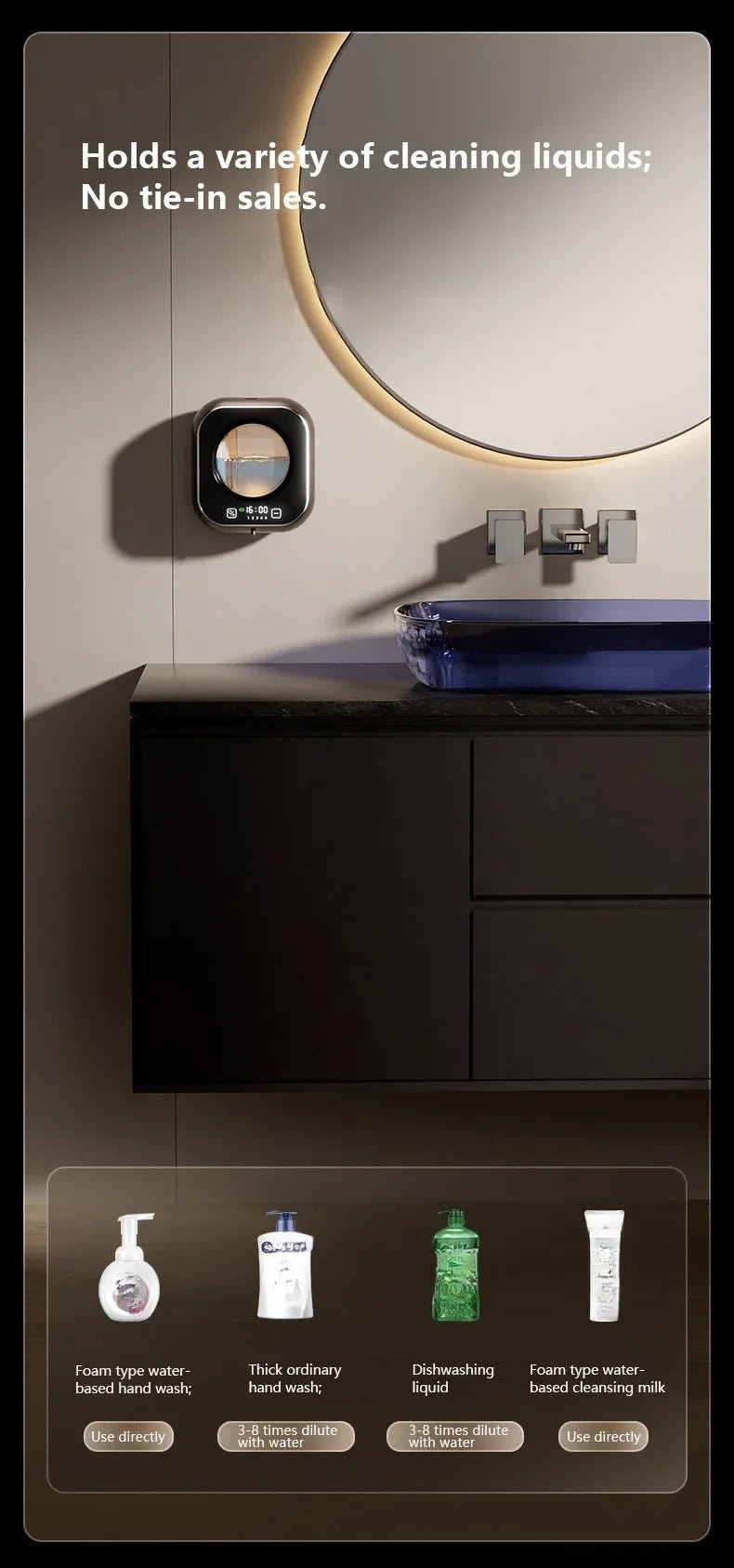 Sensor - operated hand sanitizer dispenser with USB charging, battery and time display, compatible with foam/liquid. - BACKUPMYFILESNOW