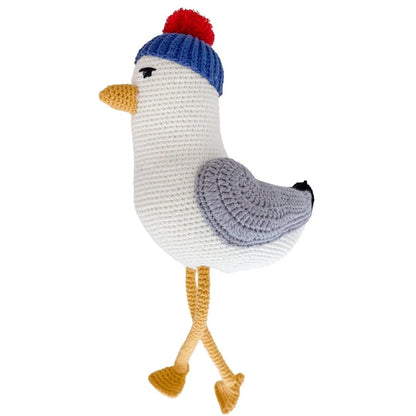 Handmade Seth the Seagull stuffed animal made of organic cotton, soft and cuddly toy from bebemoss.com.