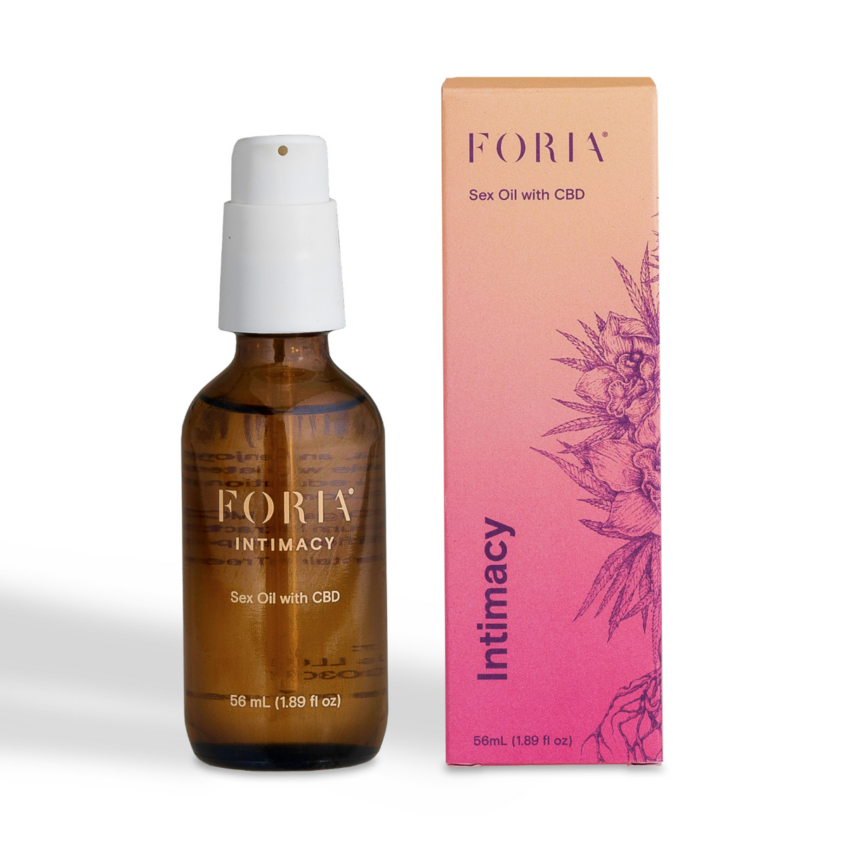 Foria CBD sex oil bottle with black dropper cap, 15ml front view showing the product label.