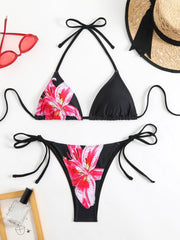 Sexy Micro Bikini 2025 Women Black Floral Print Push Up Bra Tie Side Thong Swimsuit Brazilian Beach Bathing Suit Pool Swimwear - BACKUPMYFILESNOW.COM®