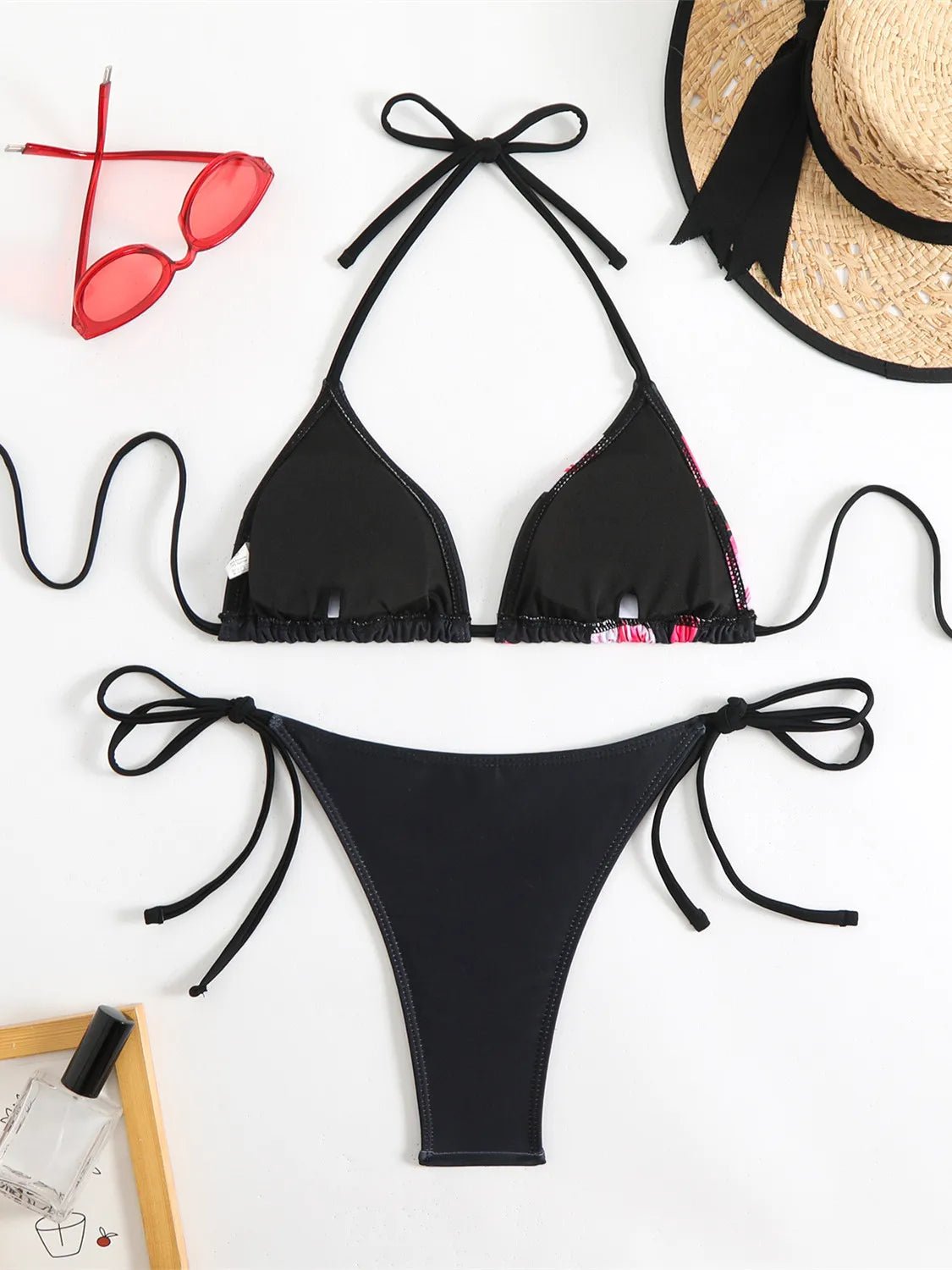 Sexy Micro Bikini 2025 Women Black Floral Print Push Up Bra Tie Side Thong Swimsuit Brazilian Beach Bathing Suit Pool Swimwear - BACKUPMYFILESNOW.COM®