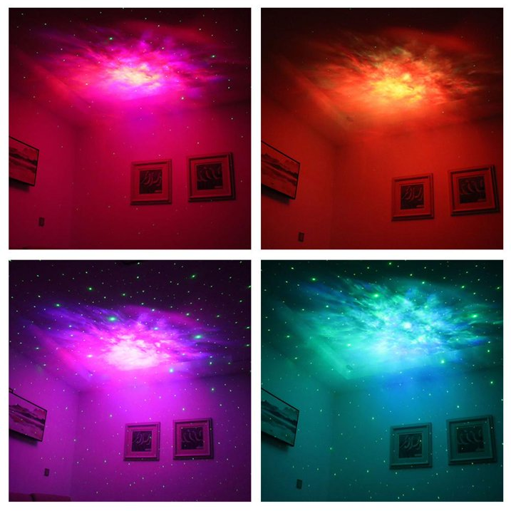 Shaketea astronaut night light projector with black guitar design, casting starry night images for aesthetic room decor.
