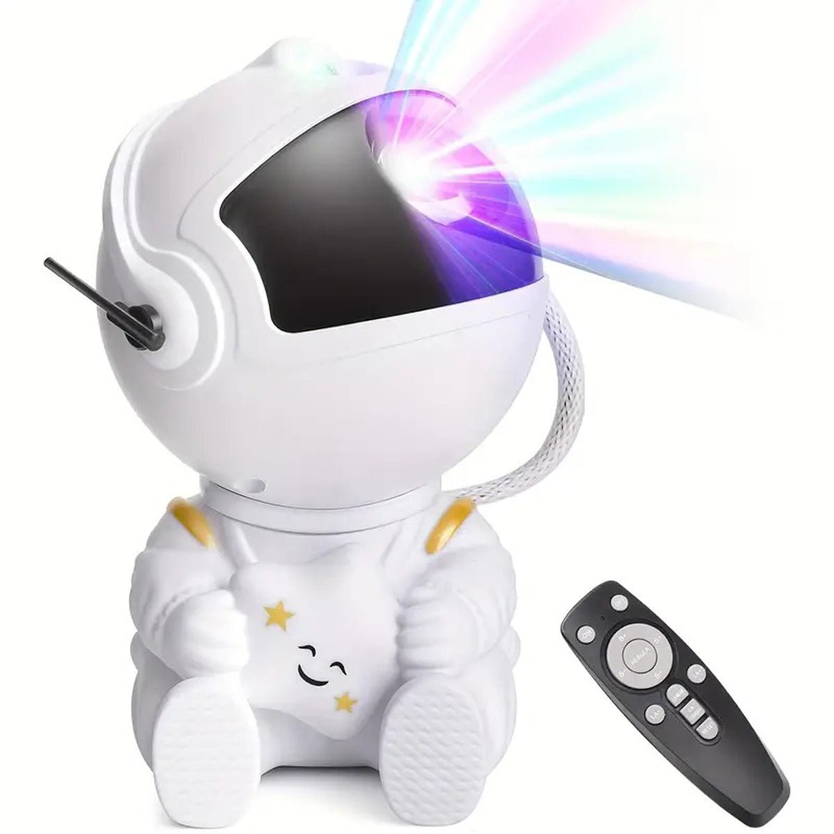 Shaketea astronaut night light projector with black guitar design, projecting starry night images for aesthetic room decor.