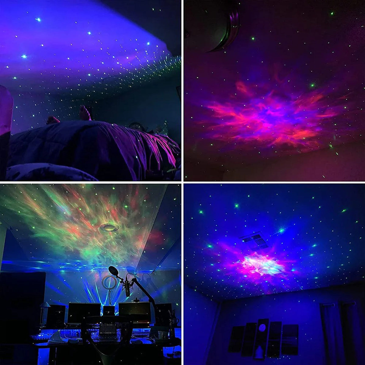 Shaketea astronaut night light projector with black guitar design, displaying starry night images for aesthetic room decor.
