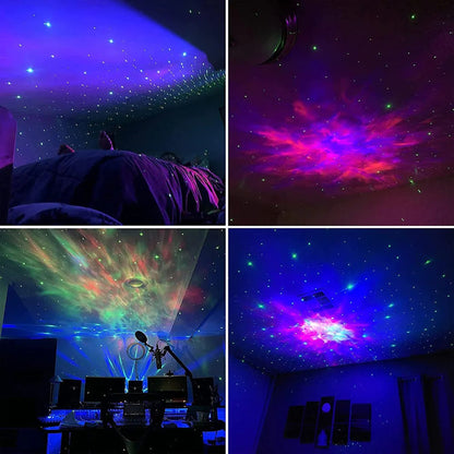 Shaketea astronaut night light projector with black guitar design, displaying starry night images for aesthetic room decor.