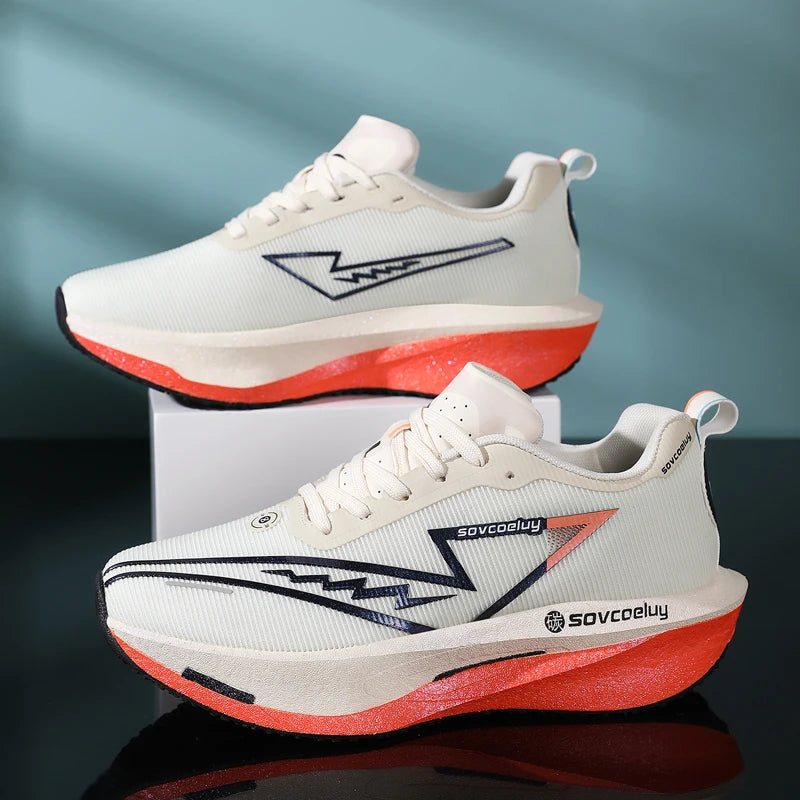 White men's running shoes by Shop1105061243, lightweight breathable sneakers with nonskid soles, ideal for marathon and athletic sports.