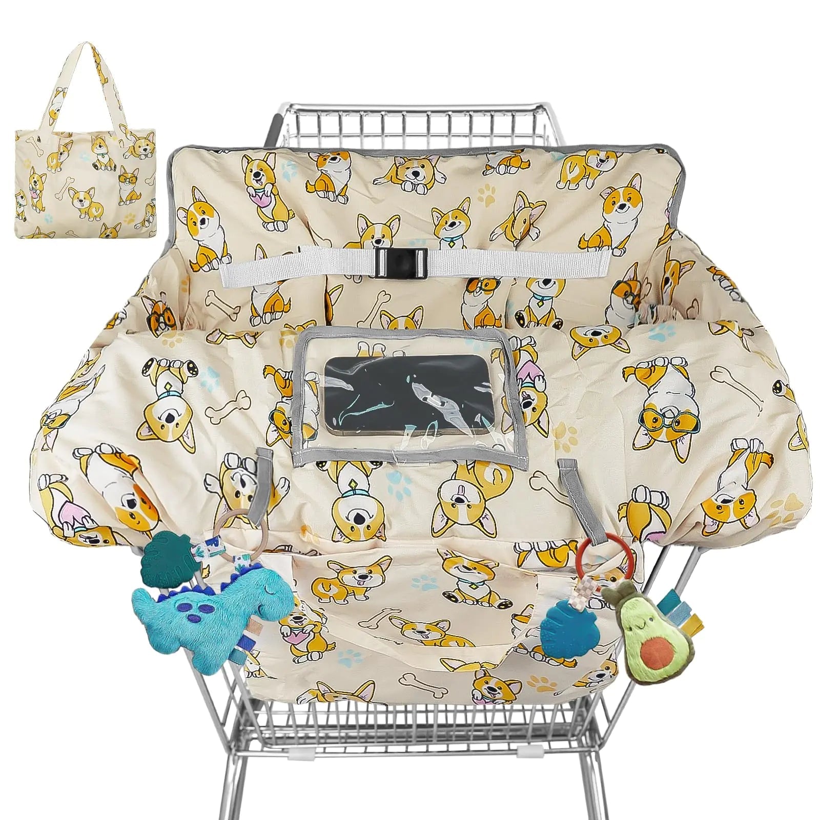 Shopping Cart Cover for Baby High Chair Cover Grocery Cart Cover for Baby Girl Boy Toddler Cute Corgi Print Portable Shopping Cart Cover with Safety Harness - BACKUPMYFILESNOW