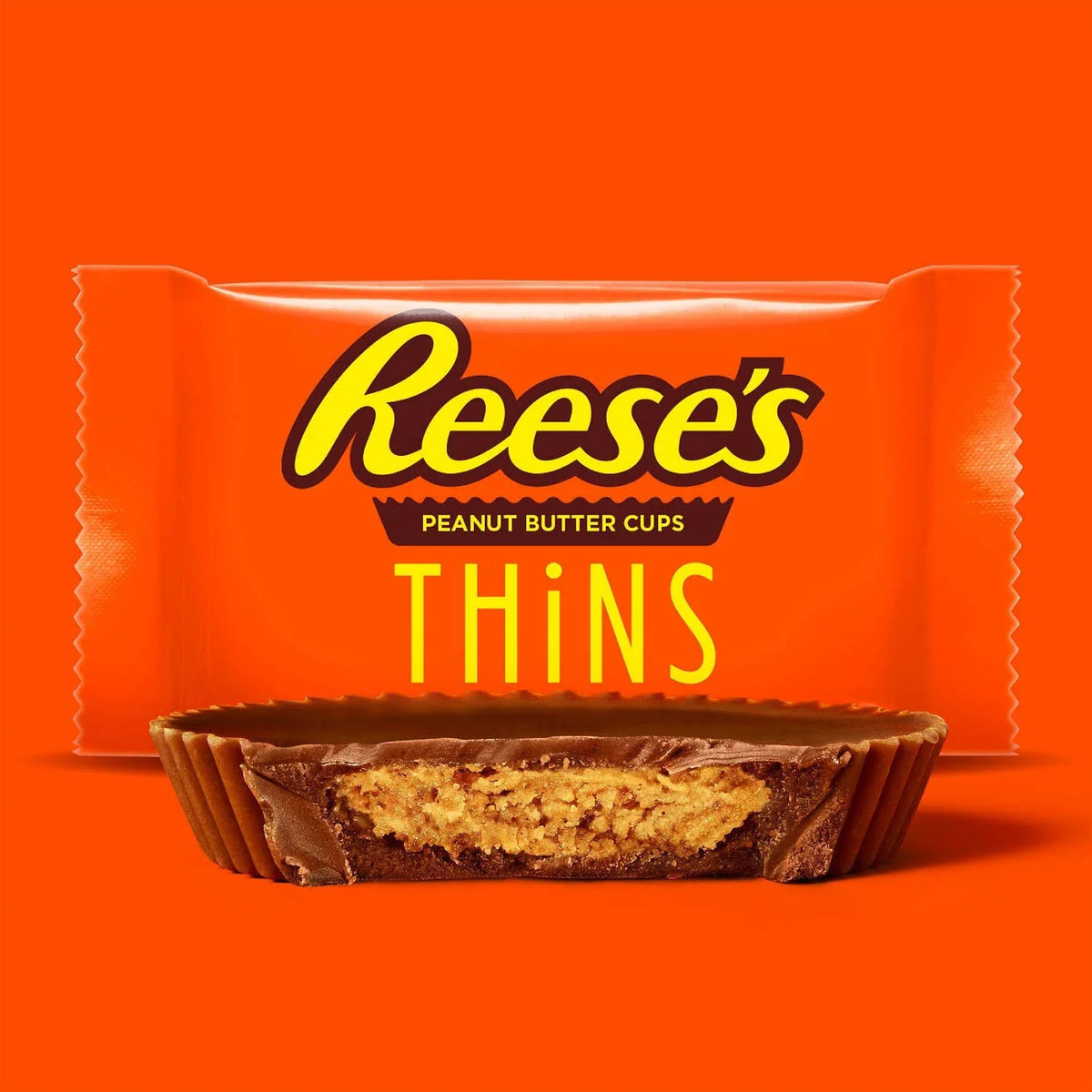 Reese's Peanut Butter Cup Thins in milk chocolate, a pack of thin and crispy peanut butter cups from Candy In Bulk.
