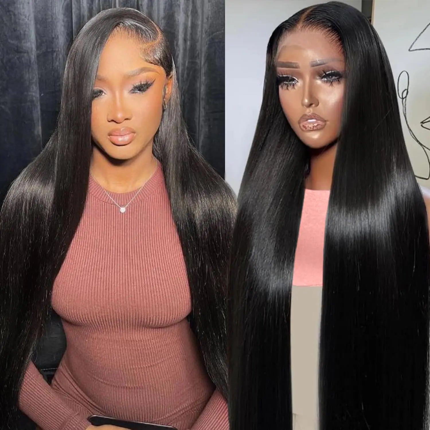 SHUQISH Lace Front Wigs Human Hair Pre Plucked Straight HD Transparent Lace Front Wigs Human Hair 200 Density 13x4 Straight Lace Frontal Wigs Human Hair Wigs for Women Natural Black (28inch) - BACKUPMYFILESNOW