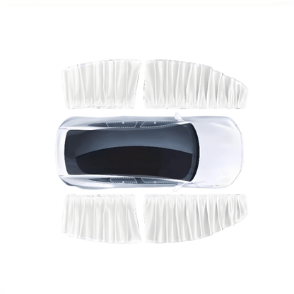 Set of four Tesla Model 3 and Y side window sunshades by Tesery, providing UV protection and privacy for vehicle windows.