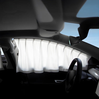 Set of four Tesla Model 3/Y side window sunshades by Tesery Official Store, designed to block sunlight and reduce heat.