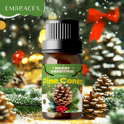 Silcy Skin 10ml pine cones essential oil bottle, ideal for Christmas perfumes, diffusers, soap, candles, and skincare.