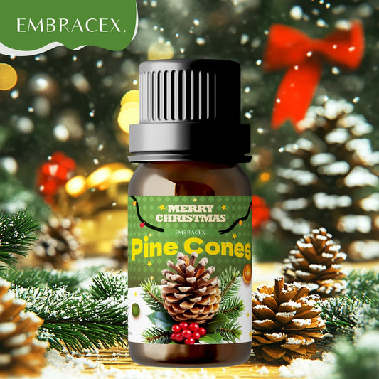 Silcy Skin 10ml pine cones essential oil bottle, ideal for Christmas perfumes, diffusers, soap, candles, and skincare.