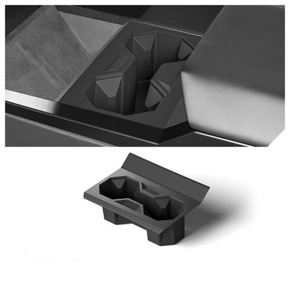 Silicone center console cup holder designed for Tesla Cybertruck, featuring a durable fit and sleek black finish.