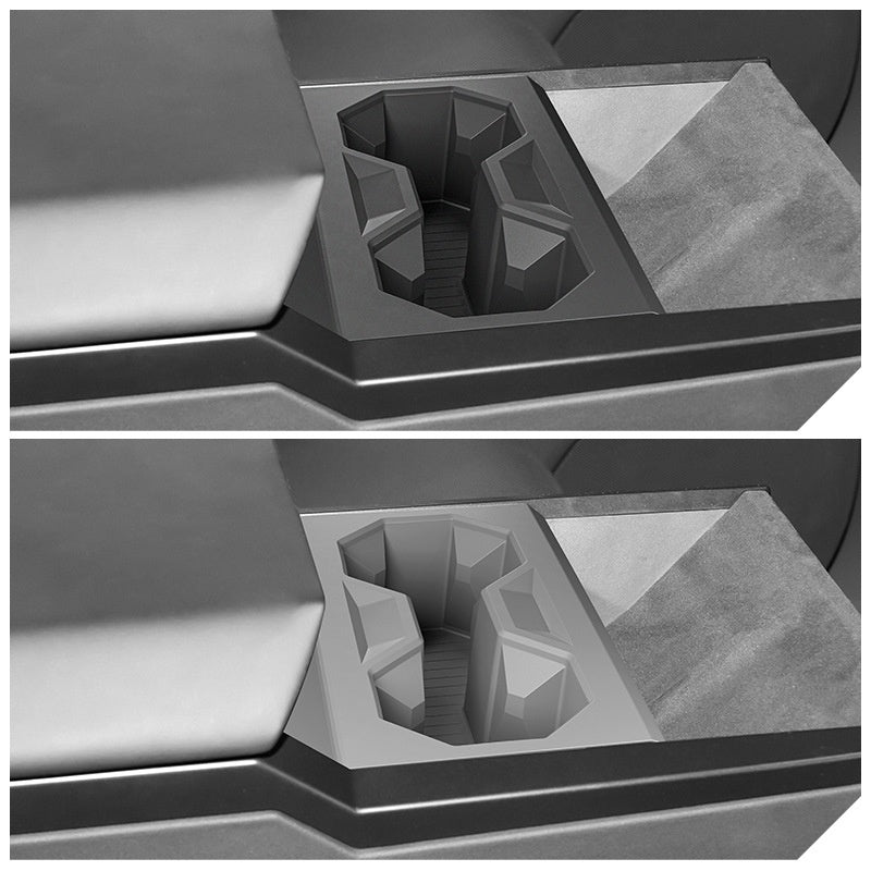 Silicone center console cup holder for Tesla Cybertruck, designed for secure fit and easy access inside the vehicle.