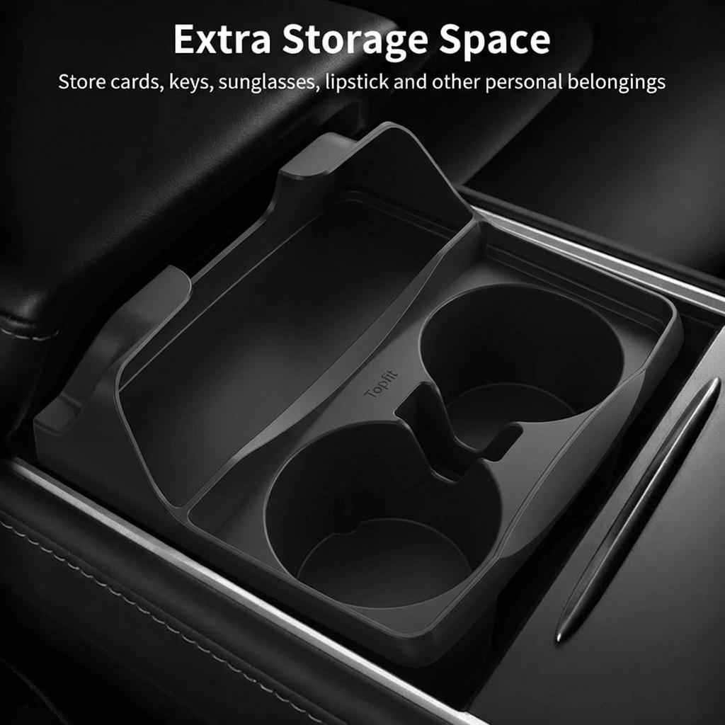Silicone center console cup holder insert for Tesla Model 3 and Model Y, anti-spill storage box for secure drink placement