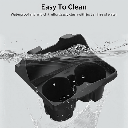 Silicone center console cup holder insert for Tesla Model 3 and Model Y, anti-spill storage solution from Tesery.