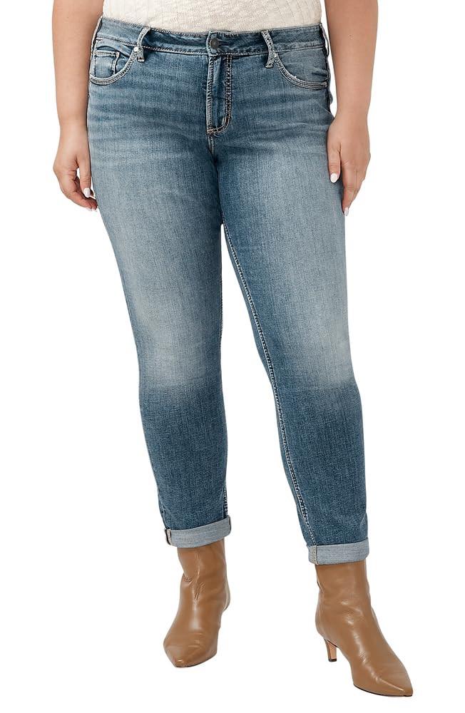 Silver Jeans Co. Womens Plus Size Girlfriend Mid Rise Slim Leg Jeans Light Wash 22 Plus - BACKUPMYFILESNOW