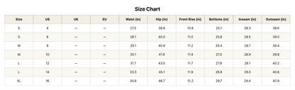 Size chart for Threaded Pear Aurorra Length Regular Fit Jeans, showing measurements and fit details.