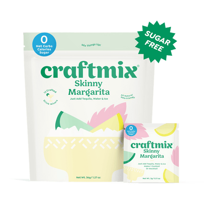 Craftmix Skinny Margarita cocktail mix in a bottle with a colorful label and badge, perfect for preparing a low-calorie margarita.