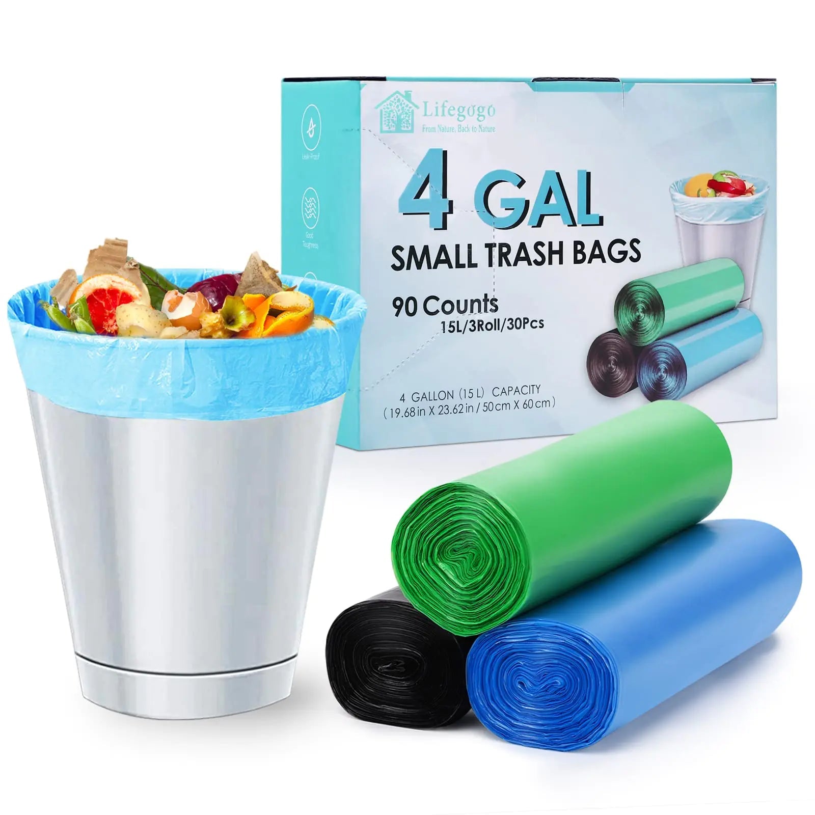 Small Trash Bags 4 Gallon: Bathroom Trash Bags15 Liters Trash Bin Liners - Unscented Small Garbage Bags for Bathroom Bedroom Office (90 Count) - BACKUPMYFILESNOW