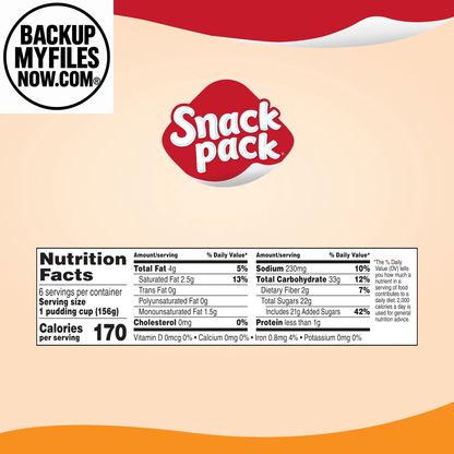 Four Snack Pack Super Size Butterscotch Pudding cups, 5.5 oz each, displayed in a pack with creamy butterscotch pudding inside.
