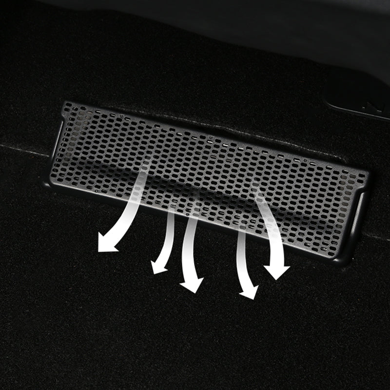 Two Tesery Official Tesla Model 3/Y rear vent covers, snap-in dust protection for improved airflow and dust prevention.