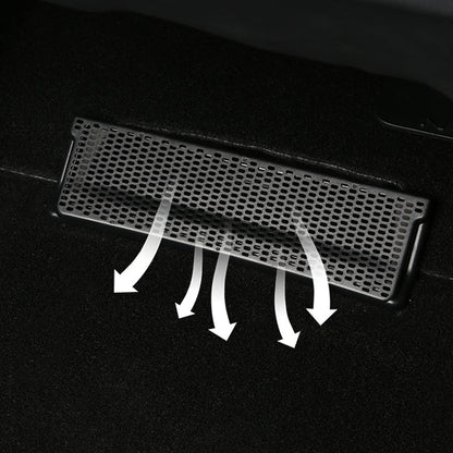 Two Tesery Official Tesla Model 3/Y rear vent covers, snap-in dust protection for improved airflow and dust prevention.