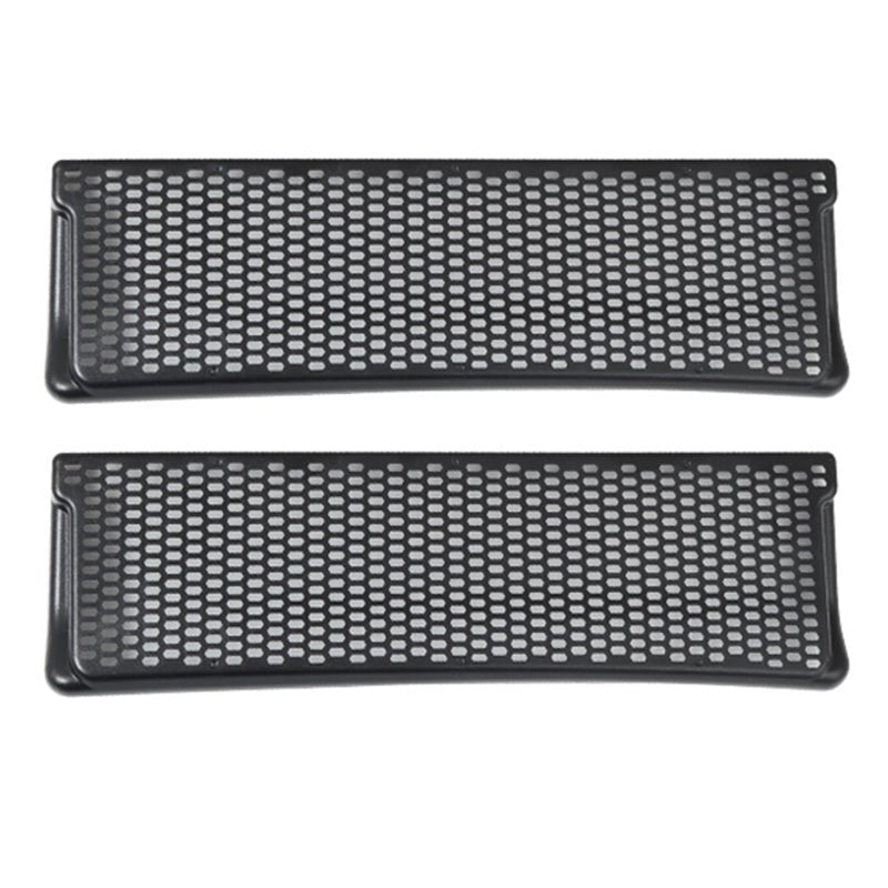 Two Tesla Model 3/Y rear vent covers by Tesery, snap-in protective dust covers for rear vents, durable and easy to install.