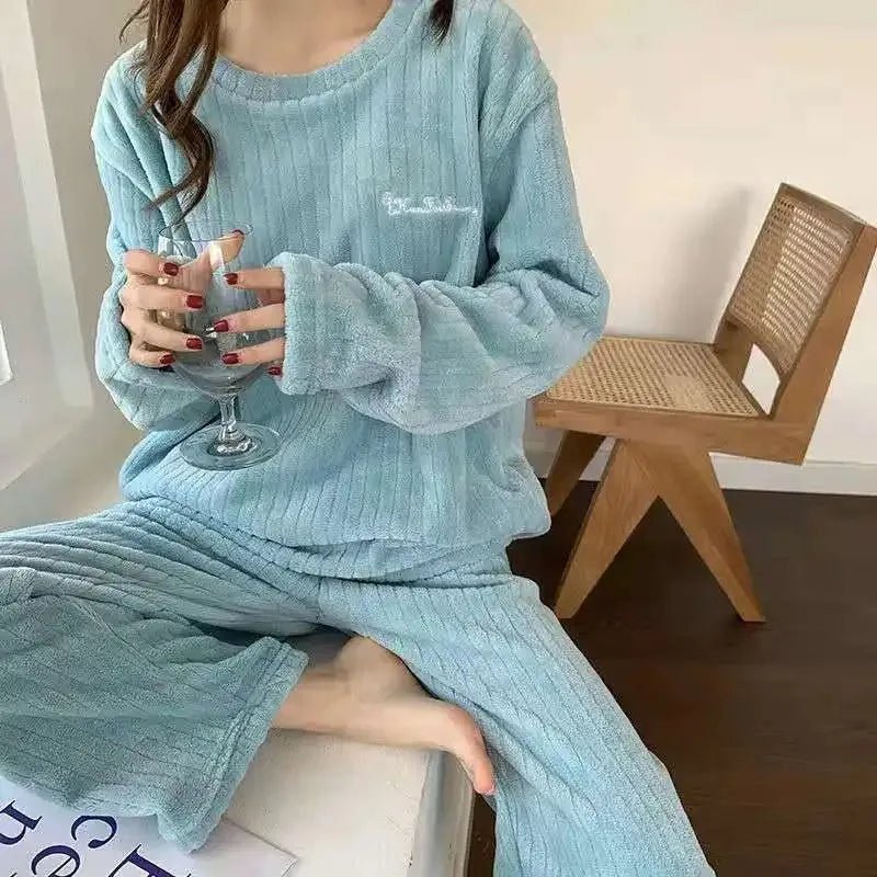 Soft Coral Velvet Jacquard Warm Pajama Set for Women Cozy Loungewear Outerwear for Winter Christmas Valentine's Day Gift ﻿ - BACKUPMYFILESNOW