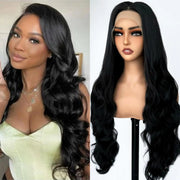 SOKU 13x6 Lace Front Wigs Synthetic 28 Inch Body Wave Wigs with Baby Hair Free Part Lace Frontal Wigs Pre Plucked Natural Black Wave Lace Front Wigs for Women Girls High Temperature Fiber.